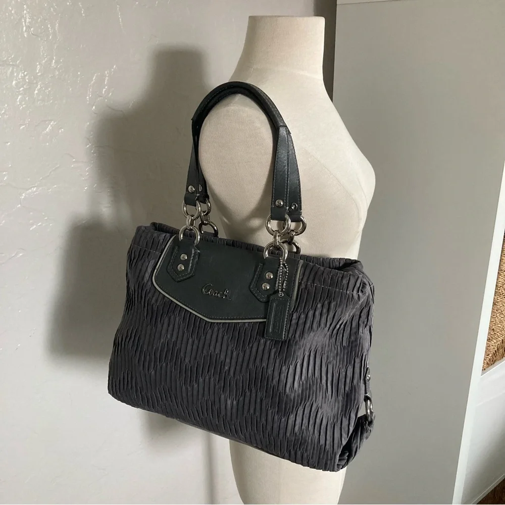 Coach Ashley Gray Gathered Satin Hobo Carryall